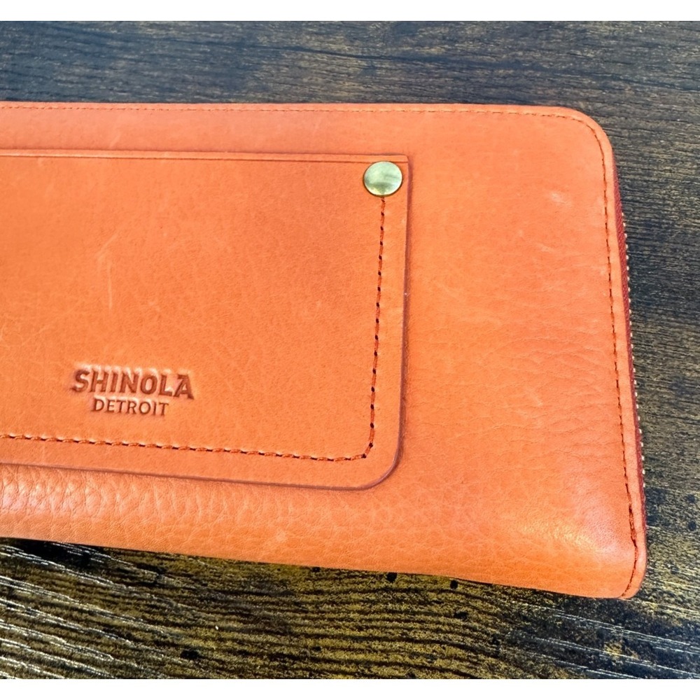 Shinola Detroit The Pocket Zip Wallet in Bold Orange Leather NEW $295 MSRP - Picture 6 of 16